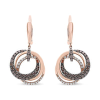 14K Rose Gold 1.00 Cttw White and Brown Diamond Intertwining Hoops and Circle Dangle Earrings (H-I/Brown Color, SI1-SI2 Clarity)
