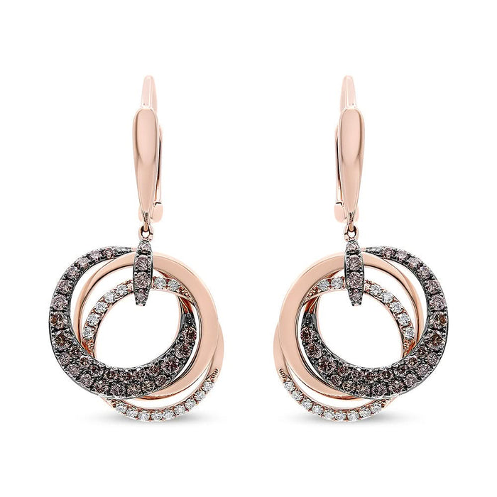 14K Rose Gold 1.00 Cttw White and Brown Diamond Intertwining Hoops and Circle Dangle Earrings (H-I/Brown Color, SI1-SI2 Clarity)