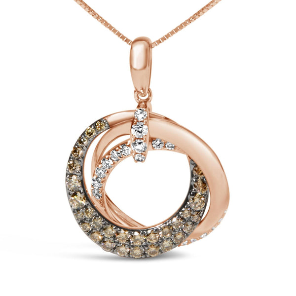 14K Rose Gold 3/4 Cttw Brown and White Diamond Interlocking Circle Hoop 18