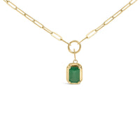 10K Yellow Gold Emerald Cut 6x4 MM Green Emerald Solitaire Pendant Necklace - 18 inch