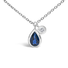 14K White Gold 6x4mm Pear Blue Sapphire and Diamond Accent Charm Pendant Necklace - 18" Inches-1