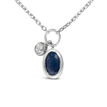 10K White Gold Oval Blue Sapphire and Diamond Double Charm Pendant Necklace - 18" Inches-1
