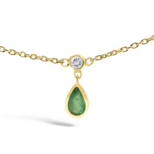 10K Yellow Gold Dangling 5x3 mm Green Emerald and Diamond Station Necklace - 18" Inches-1