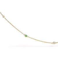 14K Yellow Gold Bezel Set Alternating Green Emerald and Diamond Station Necklace - 18