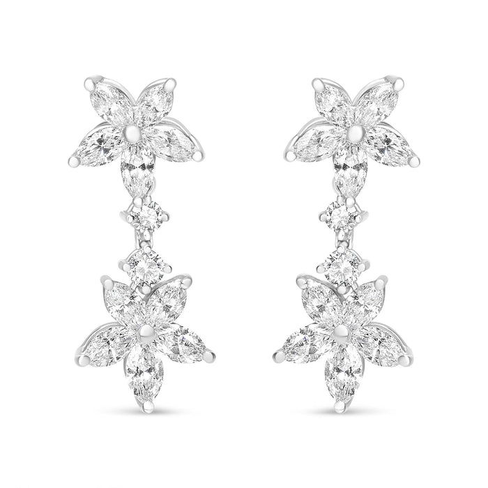 18k White Gold 6.0 Cttw Marquise Diamond Floral Dangle Drop Earrings (E-F Color, VS1-VS2 Clarity)