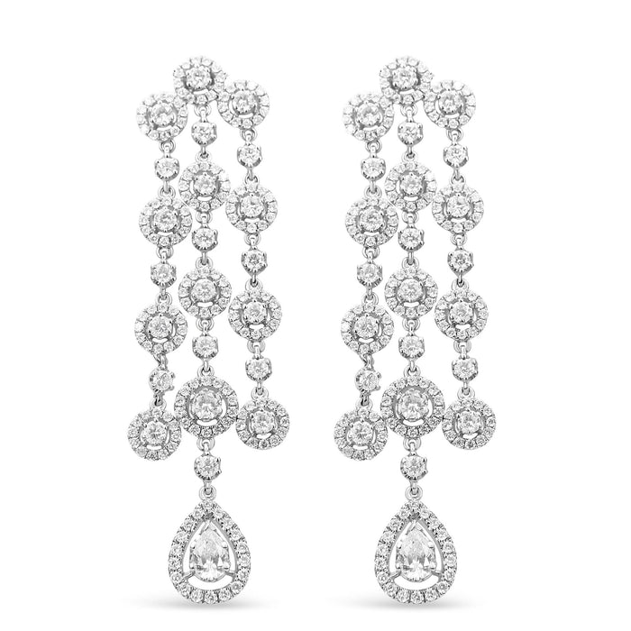 18K White Gold 4 3/4 Cttw Diamond Double Teardrop Waterfall Dangle Earrings (H-I Color, VS1-VS2 Clarity)