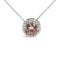 14K White Gold 2 3/8 Cttw Lab Grown Pink Diamond Solitaire with Halo Pendant Necklace - 17