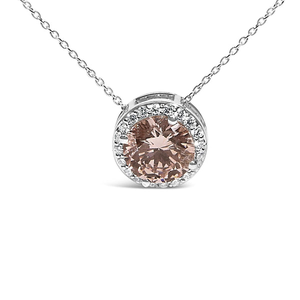14K White Gold 2 3/8 Cttw Lab Grown Pink Diamond Solitaire with Halo Pendant Necklace - 17