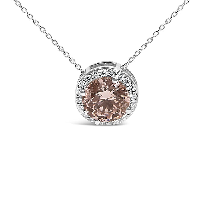 14K White Gold 2 3/8 Cttw Lab Grown Pink Diamond Solitaire with Halo Pendant Necklace - 17