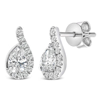 14K White Gold 5/8 Cttw Lab Grown Diamond Tear Drop Halo Stud Earring