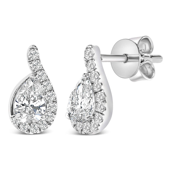 14K White Gold 5/8 Cttw Lab Grown Diamond Tear Drop Halo Stud Earring