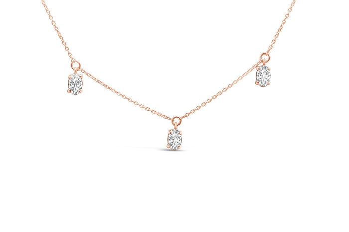 14K Rose Gold 1 3/8 Cttw Oval Lab Grown Diamond Dangle Station Necklace - 17