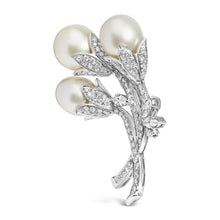 18K White Gold 2 1/5 Cttw Diamond and South Sea Pearl Floral Brooch Pin (G-H Color, VS1-VS2 Clarity)-1