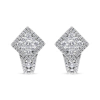 18K White Gold 1 1/10 Cttw Round Diamond Cluster with Halo Hoop Huggie Earring (F-G Color, VS1-VS2 Clarity)