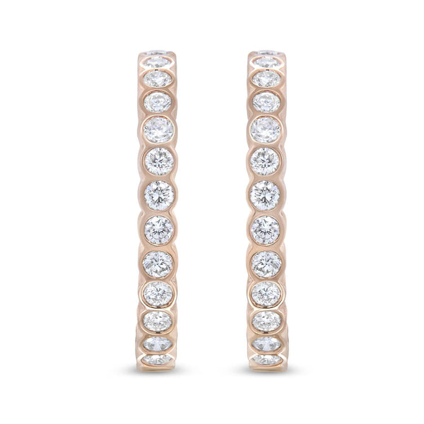 18K Rose Gold 1 Cttw Round Bezel-Set Diamond Hoop Earrings (F-G Color, VS1-VS2 Clarity)