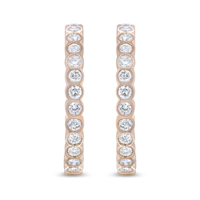 18K Rose Gold 1 Cttw Round Bezel-Set Diamond Hoop Earrings (F-G Color, VS1-VS2 Clarity)