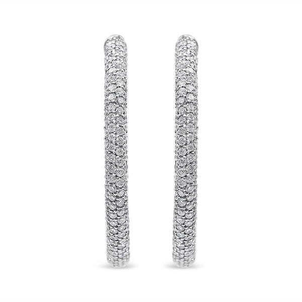 18K White Gold 2 1/3 Cttw Pave Set Diamond Semi Eternity Leverback Hoop Earrings (F-G Color, VS1-VS2 Clarity)