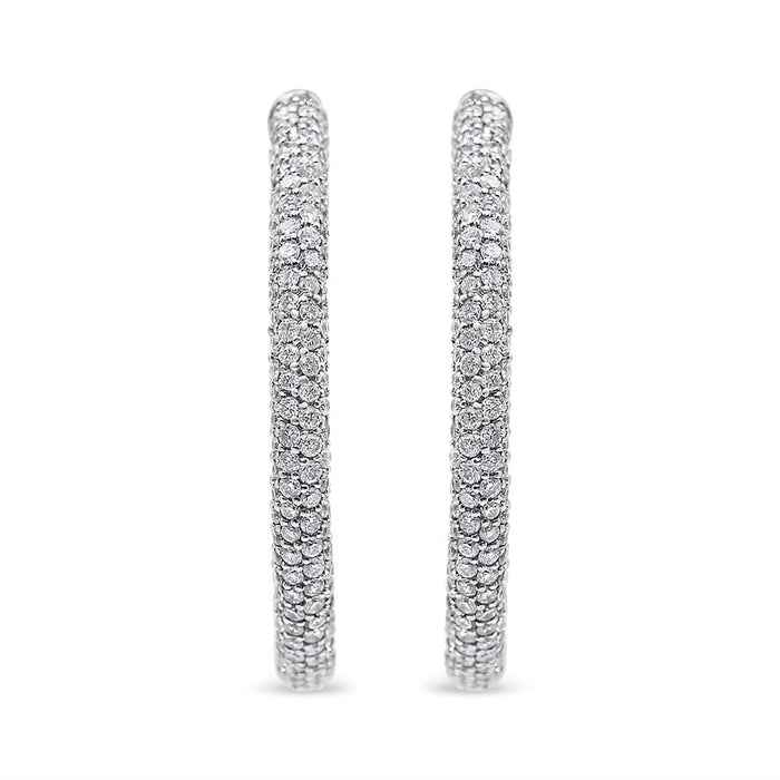 18K White Gold 2 1/3 Cttw Pave Set Diamond Semi Eternity Leverback Hoop Earrings (F-G Color, VS1-VS2 Clarity)