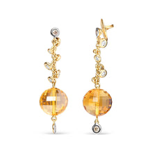 18K Yellow Gold 2/3 Cttw Round Bezel Diamond and 25mm Ball Shaped Yellow Citrine Gemstone Dangle Stud Earring (Brown and G-H Color, SI1-SI2 Clarity)-1