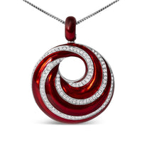 .925 Sterling Silver Red Enamel and 1/2 Diamond Endless Swirl Medallion 18