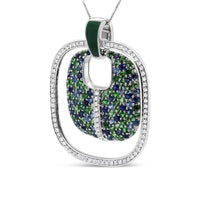 .925 Sterling Silver Green Enamel Pendant with 1/2 Cttw Diamond, Sapphire, and Tsavorite Openwork Statement 18