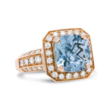 18K Rose Gold 10x10mm Cushion Shaped Aquamarine and 1 1/8 Cttw Round Diamond Halo Ring (F-G Color, VS1-VS2 Clarity)-1 thumbnail 2