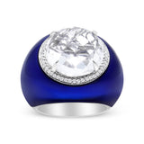 18K White Gold 14mm White Quartz and 1/5 Cttw Diamond Halo with Blue Enamel Dome Ring (F-G Color, VS1-VS2 Clarity)-1 thumbnail 2