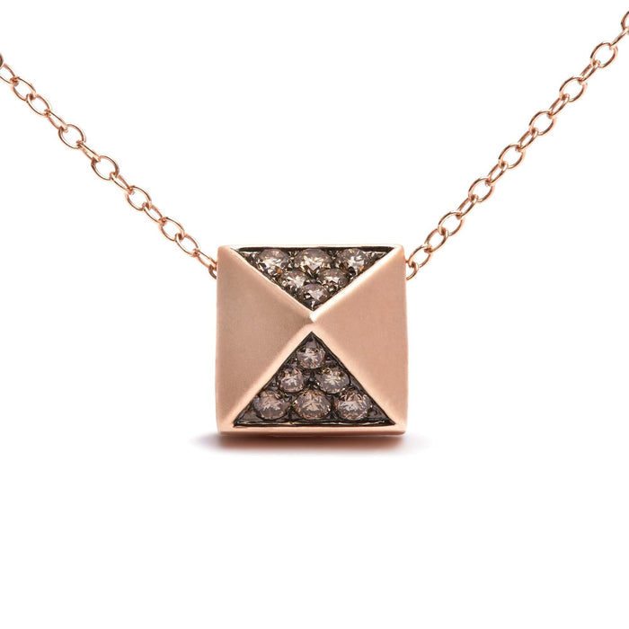 14K Rose Gold 1/4 Cttw Brown Diamond Matte Finished Pyramid Pendant Necklace (Brown Color, SI1-SI2 Clarity) - 18