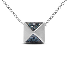 14K White Gold 1/4 Cttw Treated Blue Diamond Matte Finished Pyramid Pendant Necklace (Blue Color, SI1-SI2 Clarity) - 18" Inches-1