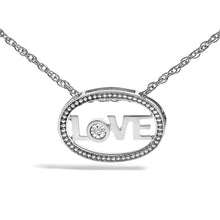 .925 Sterling Silver Diamond Accent "LOVE" Beaded Oval Pendant Necklace (J-K Color, I2-I3 Clarity) - 18" Inches-1