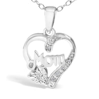 .925 Sterling Silver Diamond Accent Mom with Heart Pendant Necklace (J-K Color, I2-I3 Clarity) - 18