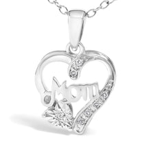 .925 Sterling Silver Diamond Accent Mom with Heart Pendant Necklace (J-K Color, I2-I3 Clarity) - 18" Inches-1