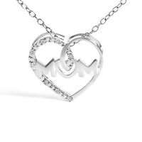 .925 Sterling Silver Diamond Accent MOM Heart Pendant Necklace (J-K Color, I2-I3 Clarity) - 18