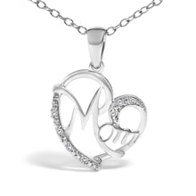.925 Sterling Silver Cursive Mom Heart Diamond Accent Pendant Necklace (J-K Color, I2-I3 Clarity) - 18" Inches-1