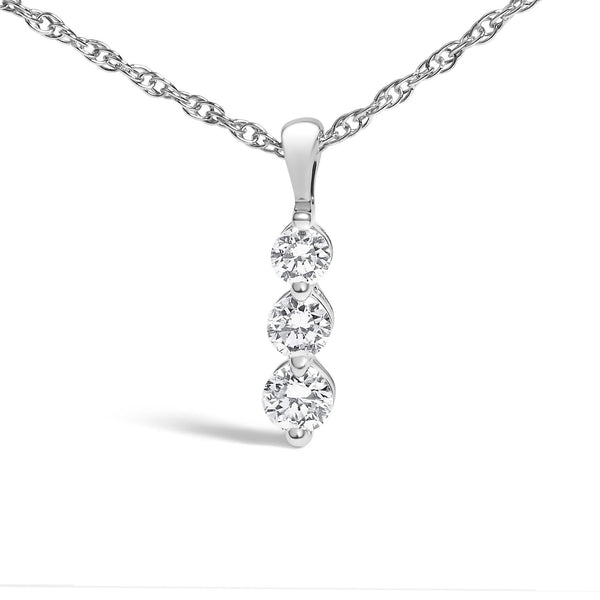 .925 Sterling Silver 1/7 Cttw Lab Grown Diamond Three Stone Diamond Pendant Necklace - 18