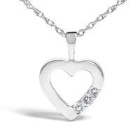 .925 Sterling Silver Lab Grown Diamond 1/4 Cttw Three Stone Heart Pendant Necklace - 18