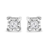 .925 Sterling Silver Miracle Set Princess-Cut Diamond Solitaire Stud Earrings (I-J Color, SI1-SI2 Clarity)