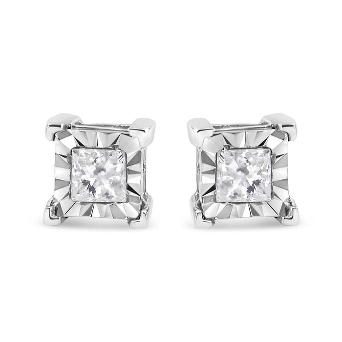 .925 Sterling Silver Miracle Set Princess-Cut Diamond Solitaire Stud Earrings (I-J Color, SI1-SI2 Clarity)