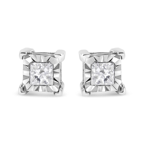 .925 Sterling Silver Miracle Set Princess-cut Diamond Solitaire Stud Earrings (H-I Color, SI2-I1 Clarity)