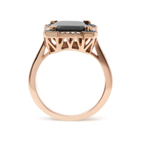 14K Rose Gold 15x10 MM Emerald-Cut Black Onyx and 1/5 Cttw Blue and White Diamond Halo Cocktail Ring (G-H Color, SI1-SI2 Clarity)- Size 7