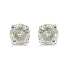 .925 Sterling Silver 4-Prong Round-cut "Salt and Pepper" Diamond Classic Stud Earrings (I-J Color, I3 Clarity)-3