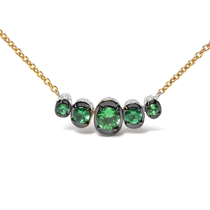 18K Rose Gold 3/4 Cttw Pave Diamonds and Graduated Green Tsavorite Gemstone Curved Bar Choker Necklace (G-H Color, SI1-SI2 Clarity) - Adjustable up to 14