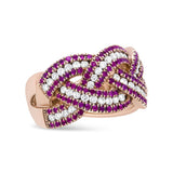 18K Rose Gold Red Ruby and 7/8 Cttw Diamond Woven Braided Band Ring (F-G Color, VS1-VS2 Clarity)-1 thumbnail 2