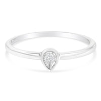 .925 Sterling Silver 1/20 Carat Diamond Teardrop Pear-Shaped Miracle Set Petite Fashion Promise Ring (J-K Color, I1-I2 Clarity)