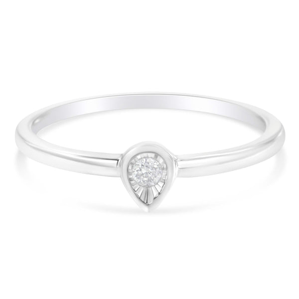 .925 Sterling Silver 1/20 Carat Diamond Teardrop Pear-Shaped Miracle Set Petite Fashion Promise Ring (J-K Color, I1-I2 Clarity)