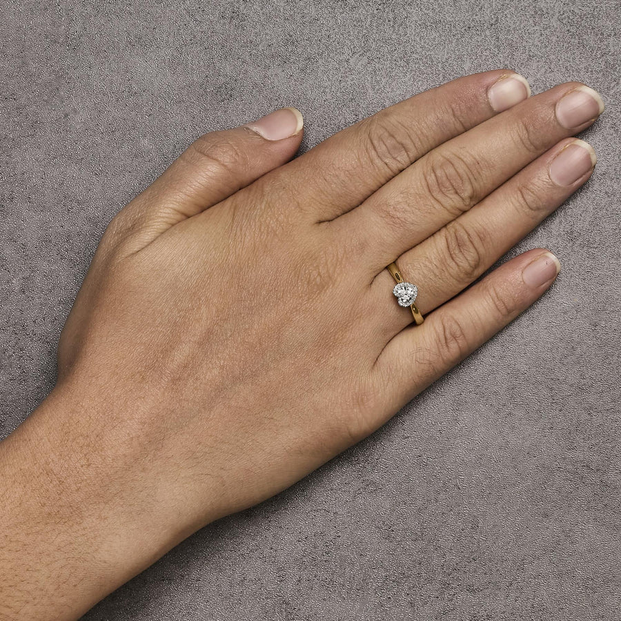 10K Yellow Gold 1/10 Diamond Heart and Halo Promise Ring