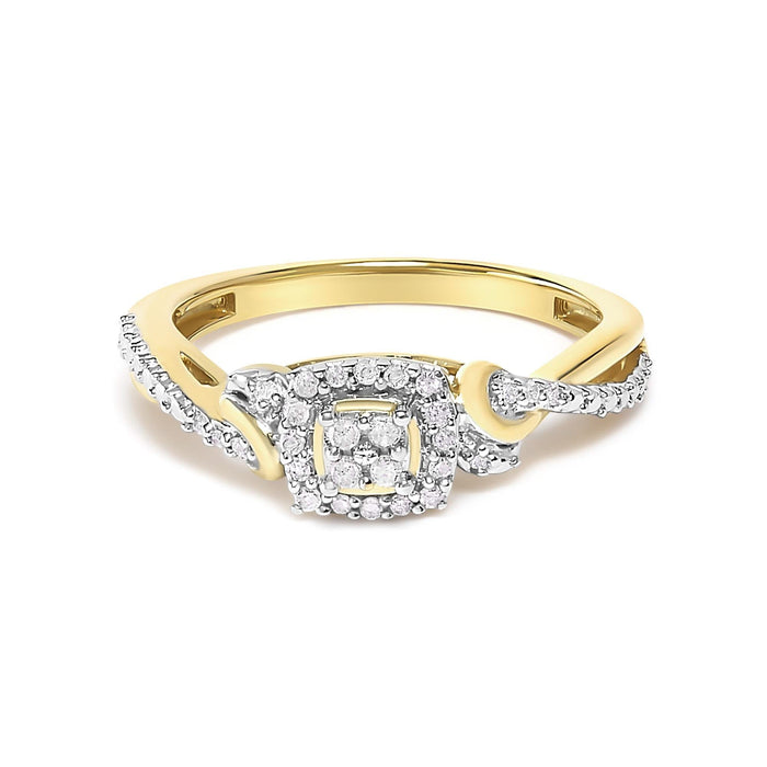 14K Yellow Gold Plated .925 Sterling Silver 1/10 Cttw Round-Cut Diamond Composite Halo Engagement Ring