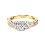 10K yellow gold ring with composite halo round diamond stones thumbnail 1