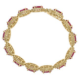 14K Yellow Gold 6 2/5 Cttw Diamond and 34.0 Cttw Oval Red Ruby Halo Link Bracelet (I-J Color, SI1-SI2 Clarity) - 7.25