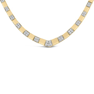 14K Yellow Gold 4/5 Cttw Diamond Cluster and Bar Set Link 3.5 MM Chain Necklace (G-H Color, VS1-VS2 Clarity) - 16